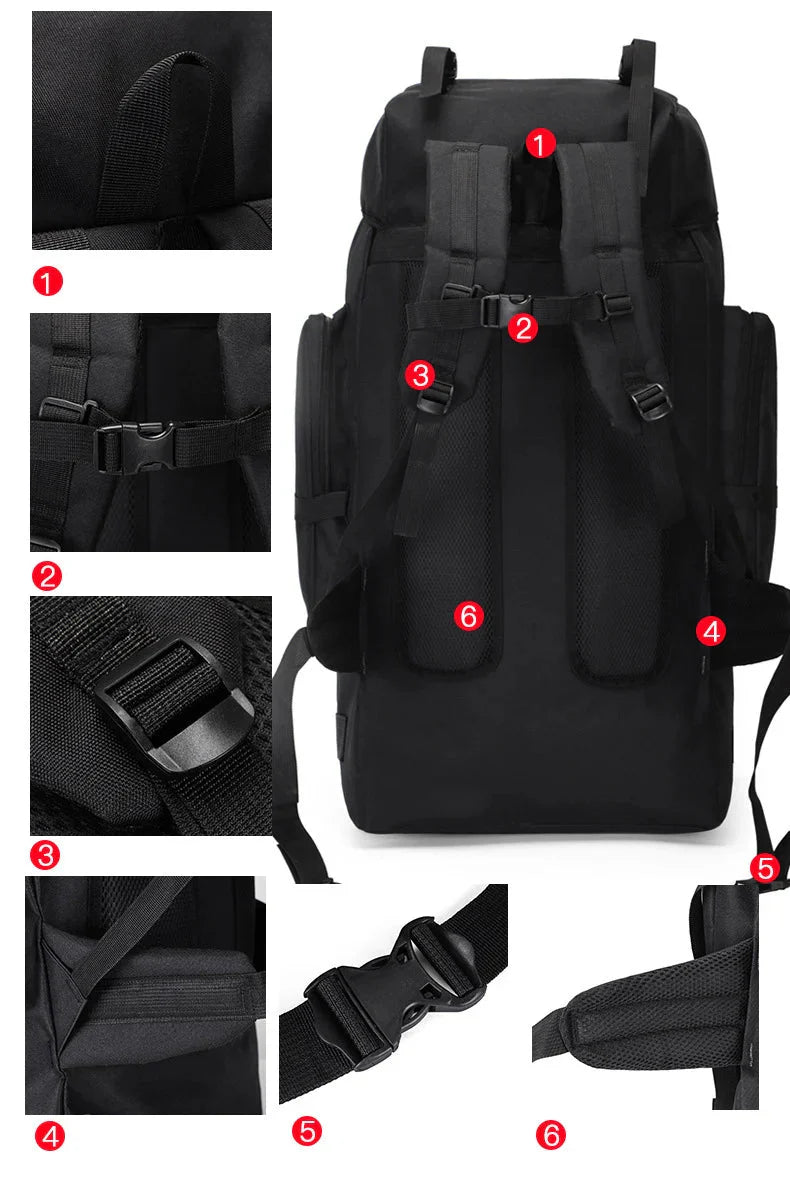 Sac De Randonnée Grande Capacité 130L – Nylon Imperméable, Système MOLLE & Portage Renforcé - TrekMaster 130