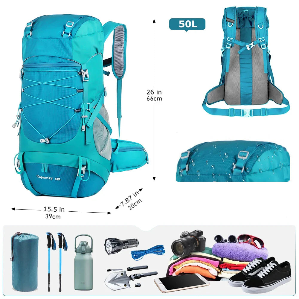 Sac de Randonnée 50L Imperméable Léger et Respirant en Nylon Ripstop Léger - TrailMaster 70