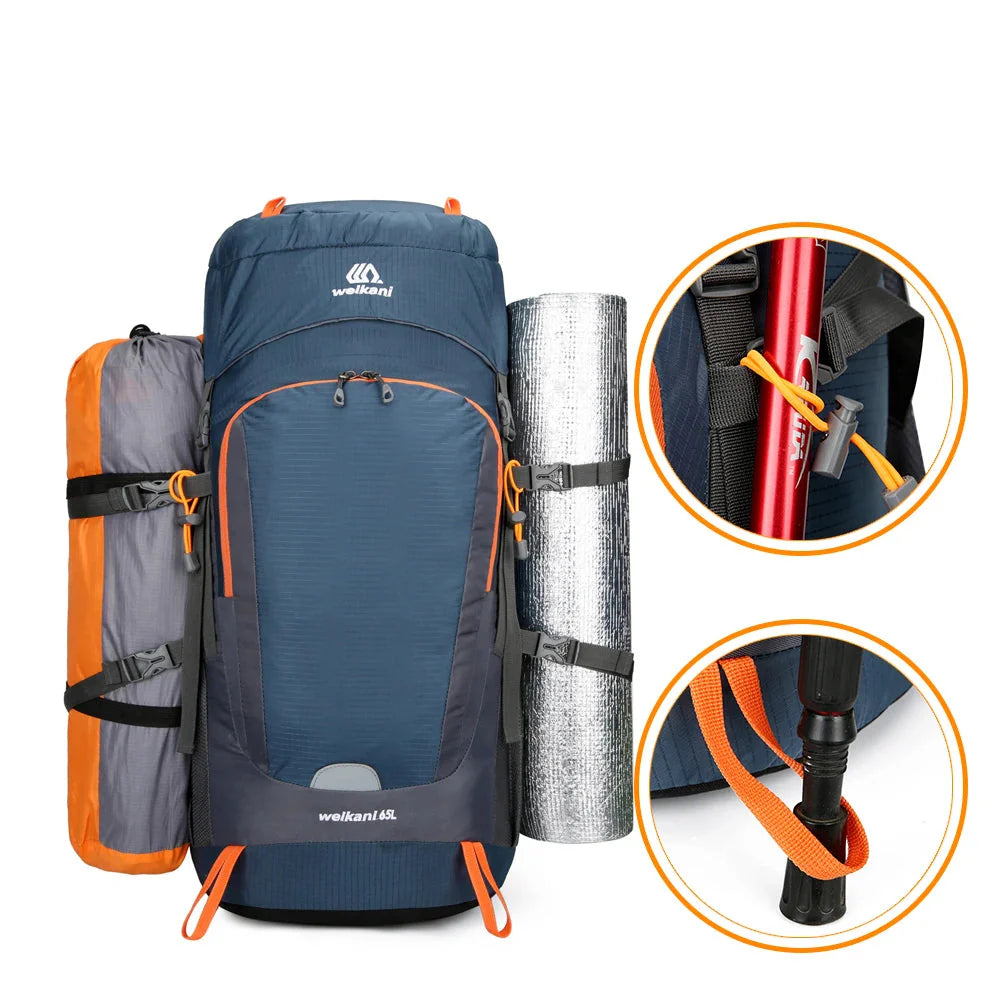 Sac de Randonnée Étanche 65L avec Housse de Pluie Intégrée - PeakTrail 65