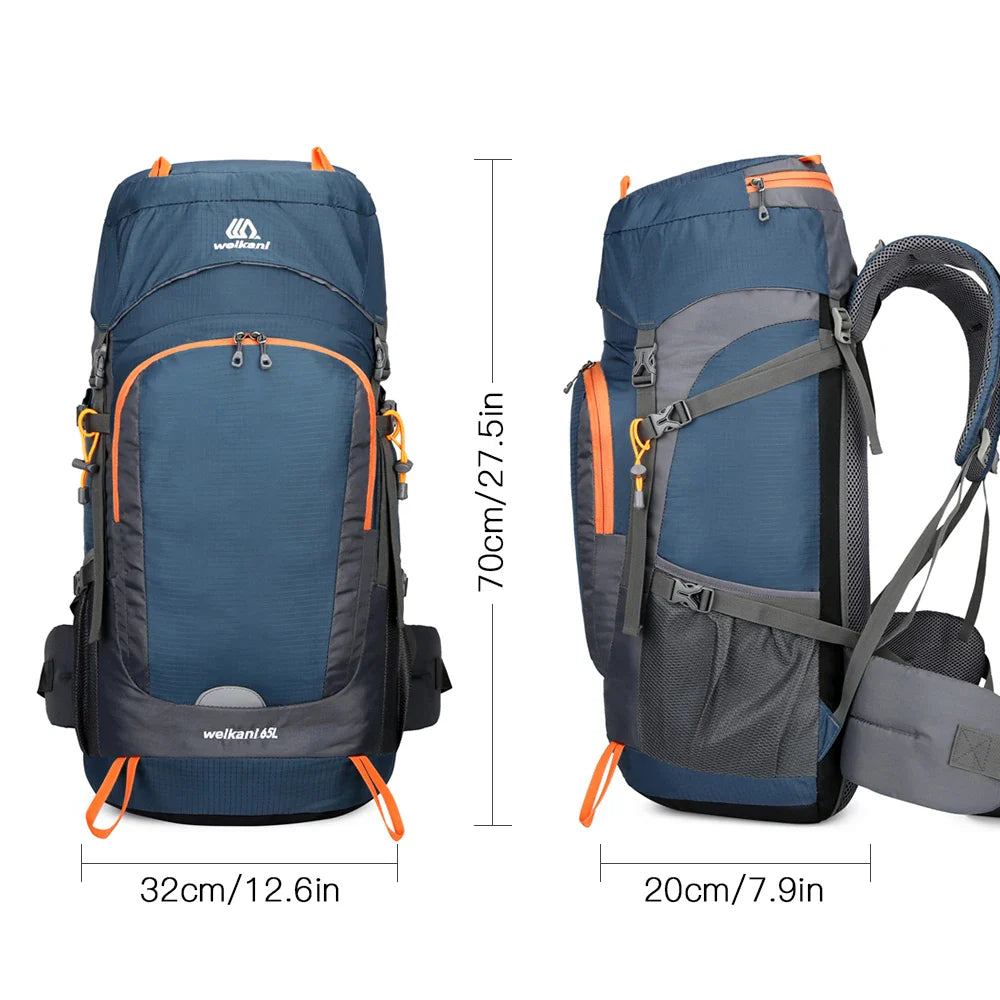 Sac de Randonnée Étanche 65L avec Housse de Pluie Intégrée - PeakTrail 65