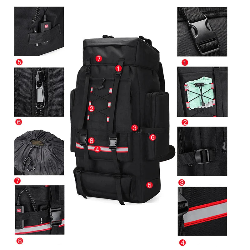 Sac De Randonnée Grande Capacité 130L – Nylon Imperméable, Système MOLLE & Portage Renforcé - TrekMaster 130