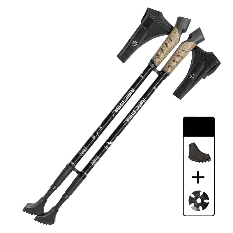 Bâton de Randonnée (66–135 cm) Télescopique en Aluminium Léger, Poignée en Liège - AlpineCore