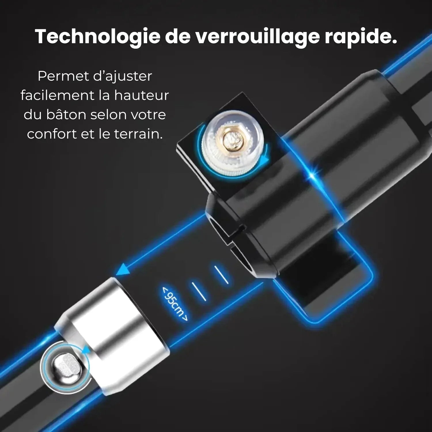 Bâton de Randonnée Acier Carbone Léger et Pliable (x2) | Réglable 107–125 cm, Pliable 5 Sections - AltaStride Élite 125