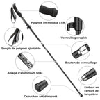 Bâton de Randonnée Acier Carbone Léger et Pliable (x2) | Réglable 107–125 cm, Pliable 5 Sections - AltaStride Élite 125