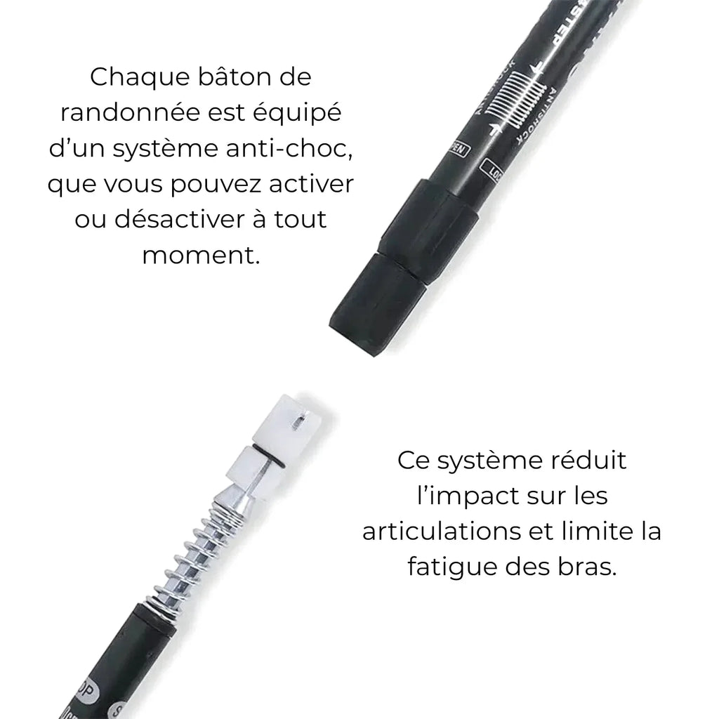 Bâton de Randonnée avec Amortisseur Dynamique Léger (65–135 cm) - Aluminium 6061 - TrekPulse
