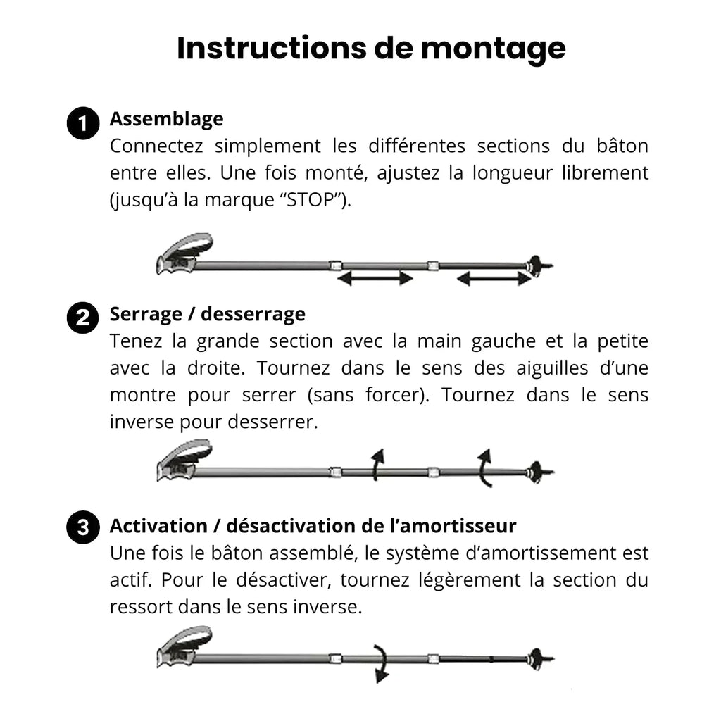 Bâton de Randonnée avec Amortisseur Dynamique Léger (65–135 cm) - Aluminium 6061 - TrekPulse