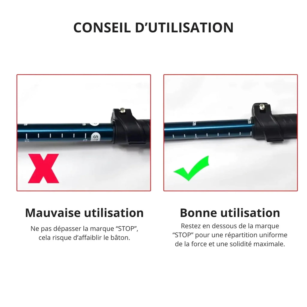 Bâton de Randonnée Pliable 5 Sections (107–125 cm) — Acier Carbone Léger 250 g - TrekPro Ultra-Light 125