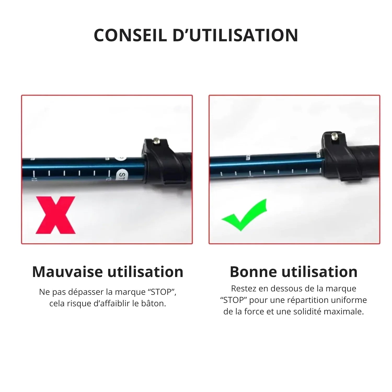 Bâton de Randonnée Pliable 5 Sections (107–125 cm) — Acier Carbone Léger 250 g - TrekPro Ultra-Light 125