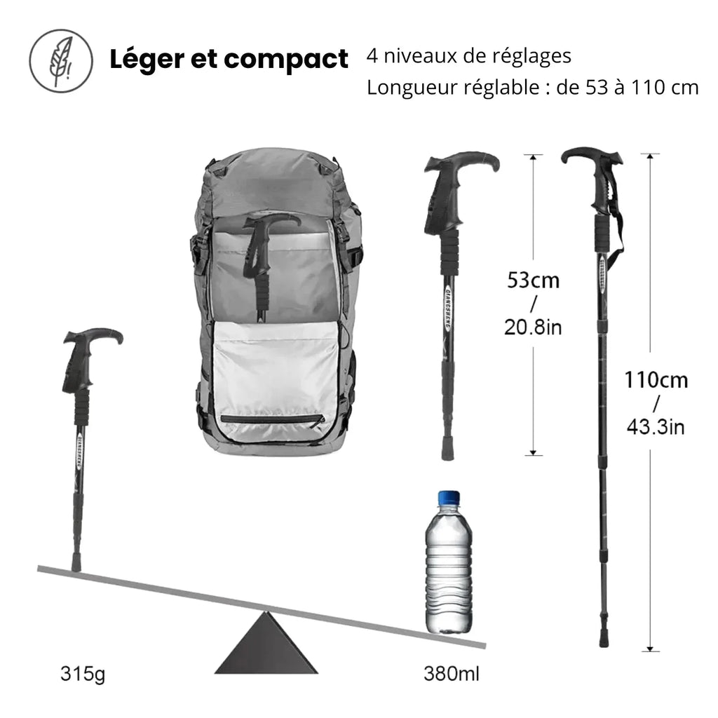 Bâton de Randonnée Pliable – Aluminium Léger, Réglable 53–110 cm, Embout Tungstène - TrekMaster 110
