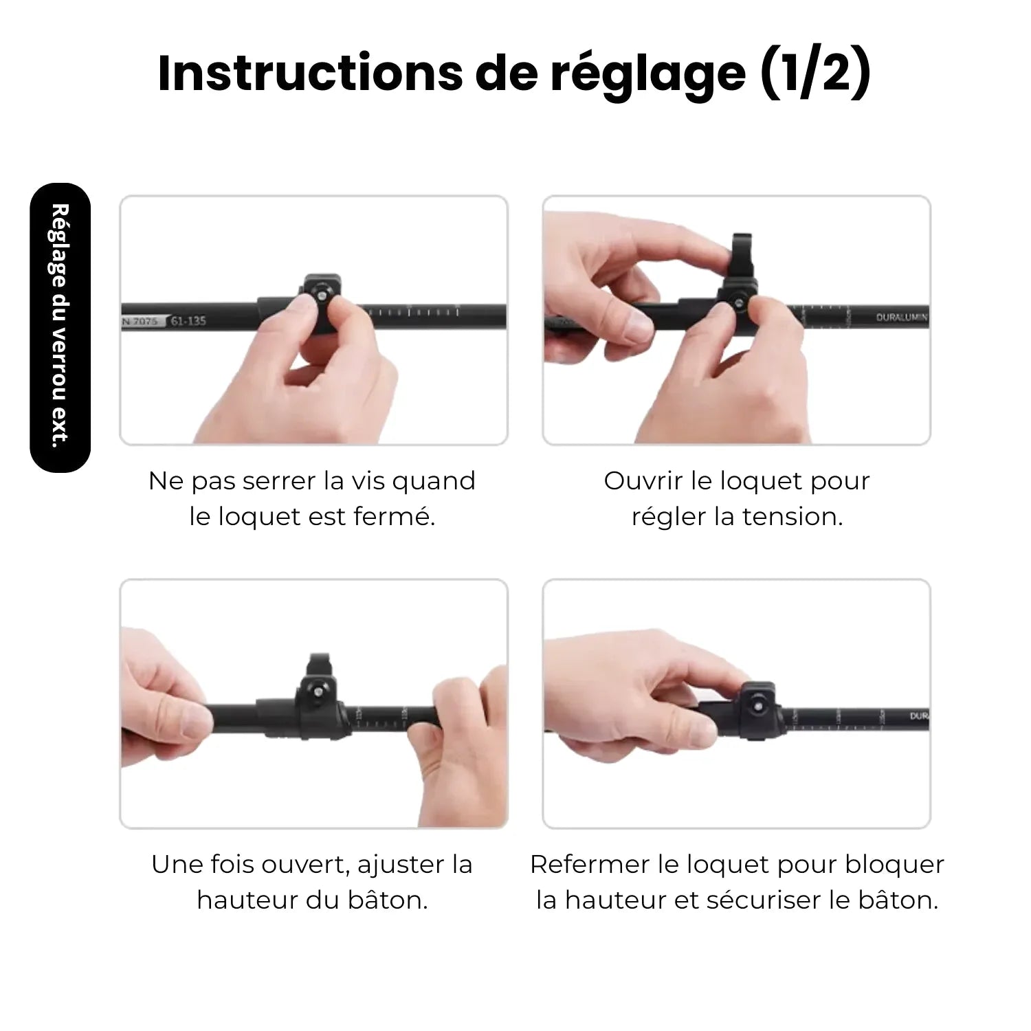 Bâton De Randonnée Télescopiques (56–135 cm) Quick Lock - Aluminium 7075 - Naturehike 135